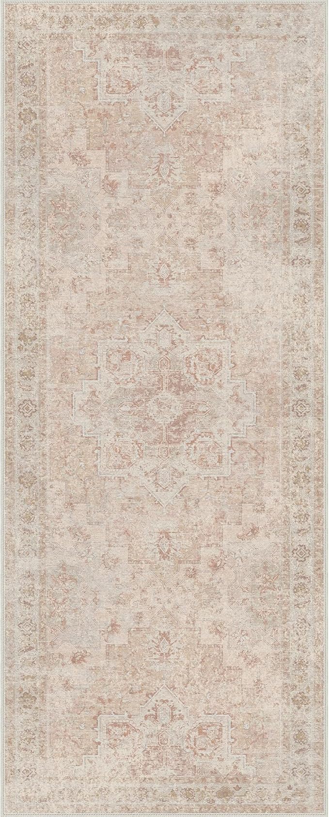 GENIMO 2'6''x6 Runner Rugs for Hallway, Machine Washable Non Slip Vintage Rugs, Low Pile Lightweight Soft Print Rug for enrtyway, Corridor, Home Office, Kitchen, Light Pink