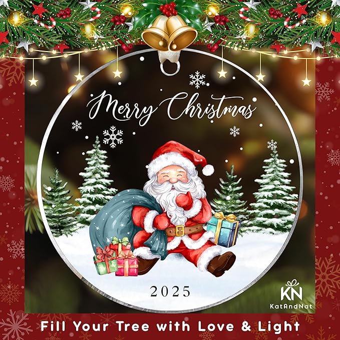 2025 Christmas Ornament - Santa Christmas Ornaments, Santa Ornaments for Tree - Funny for Family, Friends, Mom, Dad, Kids - Cute Acrylic Christmas Ornament 2025