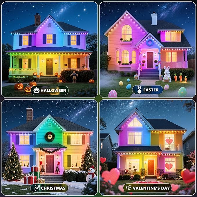 LETIANPAI 200FT Permanent Outdoor Lights,RGB Eaves Lights with App Control Remote,DIY Scene Modes IP67 Waterproof Outdoors Under Eave Lighting,Outdoor Light for Garden Decor
