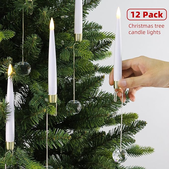 Christmas Tree Candles with Magic Wand 12 Pack Flameless Candles for Christmas Tree Flickering Battery Operated LED Candle for Holiday Home Party Decor with Snowflake