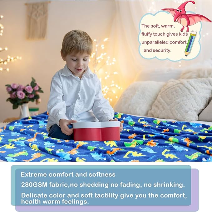 Warm Soft Toddler Fleece Blankets for Boys with Dinosaur Pattern Print - Cozy Fuzzy Plush Flannel Kids Throw Blanket for Daycare & School - 50x60 inches
