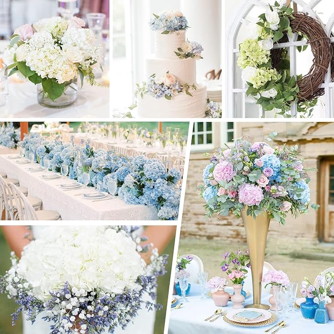 Waipfaru 4Pcs Real Touch Hydrangea Artificial Flowers, Pink & White Fake Hydrangea Flowers, 21" Lifelike Latex Faux Hydrangea Flowers for Wedding Bouquet Home Decor Centerpieces