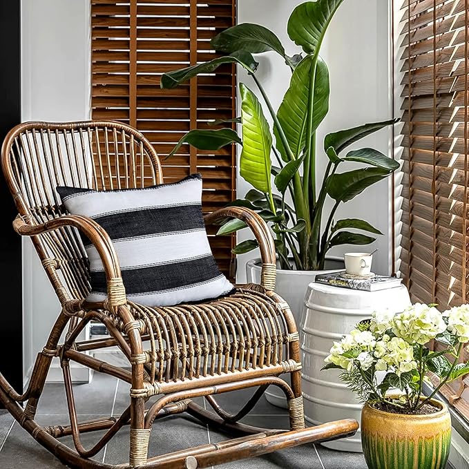 AmHoo Pack of 2 Farmhouse Stripe Check Throw Pillow Covers Set Case Cotton Linen Decorative Pillowcases Cushion Cover for Couch Bench Sofa 16x16Inch Black