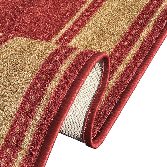 Kapaqua Custom Size Red Gold Beige Bordered Rubber Backed Non-Slip Hallway Stair Runner Rug Carpet 31 inch Wide Choose Your Length 31in X 7ft