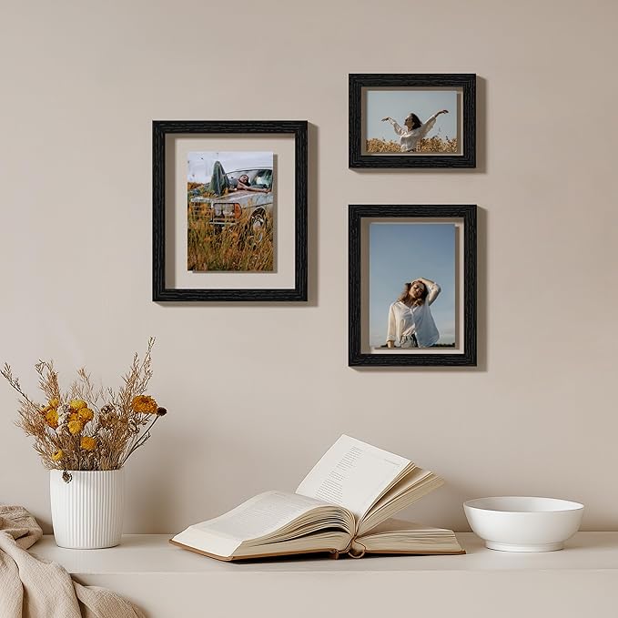 eletecpro 6x8 Black Floating Picture Frames Set of 2, Real Double Glass Picture Frames for Wall Mount, Vertical or Horizontal Display Multi-Size Photos and Artworks up to 6 x 8 Inches, Home Decor