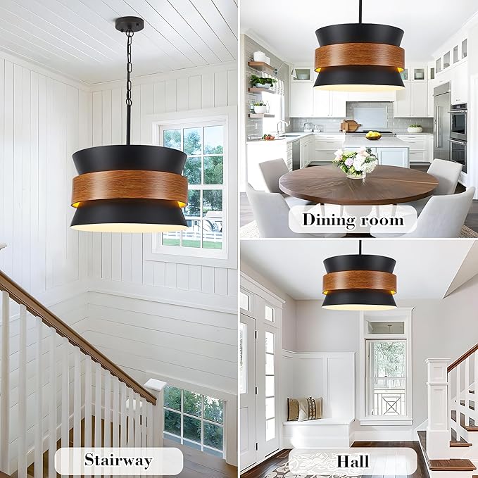 5 Light Large Farmhouse Chandelier, Black Vintage Industrial Light Fixture, Rustic Round Coastal Pendant Light Adjustable Hanging for Dining Room Living Room Kitchen Island Foyer Hallway