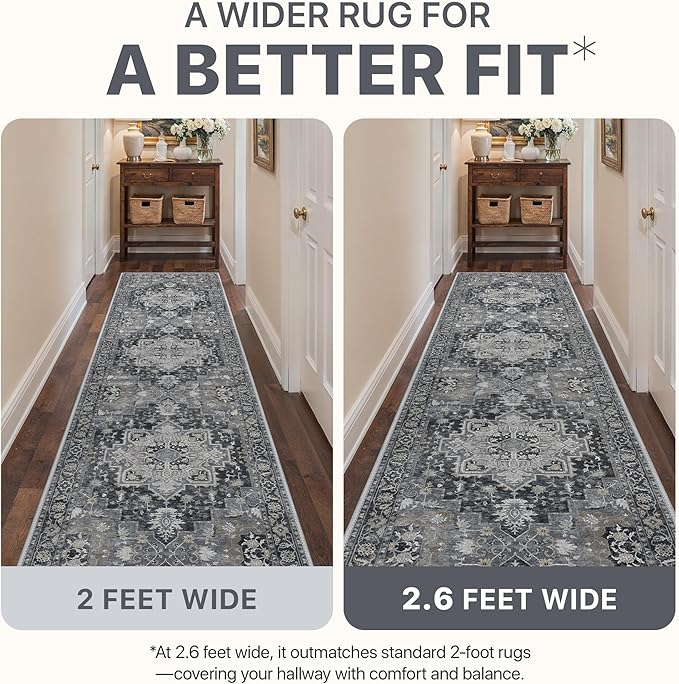 5x7 Area Rugs for Living Room, Machine Washable Rug, Non Slip Vintage Rugs, Low Pile Lightweight Print Rug for Bedroom, Dining Room, Home Office, Dark Gray
