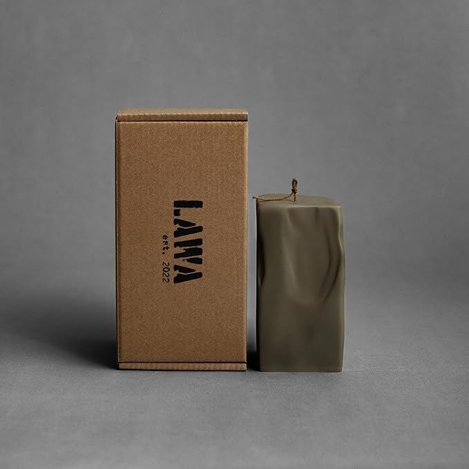 LAWA Raw Block Candle - Beautiful Handmade Pillar Scented Soy Wax Elegant Aesthetic Candle Housewarming Gift Home Room Shelf Decor Idea (Earthy Green, Large)