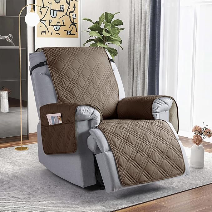 TAOCOCO 100% Waterproof Recliner Chair Covers, Non Slip Recliner Covers for Recliner Chair with Pocket, Washable Reclining Chair Cover Furniture Protector for Kids,Dogs(25'', Taupe)