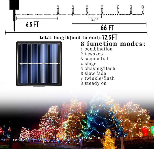 Dazzle Bright 2 Pack 400LED 132FT Blue Christmas Solar String Outdoor Lights, Solar Powered with 8 Modes Waterproof Fairy Lights for Bedroom Patio Garden Tree Party Yard Decoration