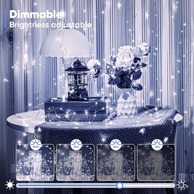 2 Pack 65.6 Ft. Battery Operated Outdoor String Lights with Remote & Timer, LED Cool Whit Fairy Lights, Waterproof Twinkle Lights for Bedroom, Dorm, Mason Jar, Wedding, Party, Christmas