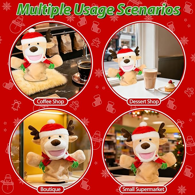 Eyourlife Reindeer Christmas Tree Topper, 11 Inch Plush Stuffed Deer Tree Topper with Red Santa Hat and Scarf, Farmhouse Animal Treetop for Christmas Winter Woodland Holiday Indoor Outdoor Tree Decor