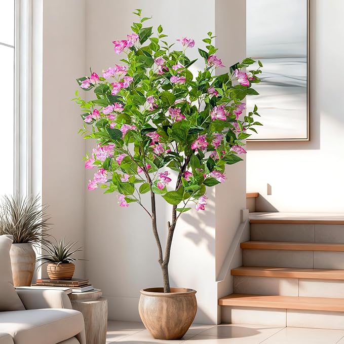 5FT Artificial Bougainvillea Tree Artificial Tree Tall Potted Fake Bougainvillea Trees for Outdoor Indoor Lifelike Potted Faux Plants with Wood Trunk and Flowers Office Wedding Home Decor