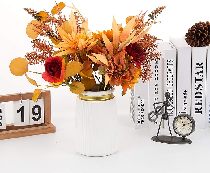 2pcs Boho Style Artificial Flower Bouquets,17 Inch Bohemian Style Fall Flower Wedding Bouquets for Bridal Bridesmaid,Rustic Home Décor Centerpiece(Orange Color Scheme)