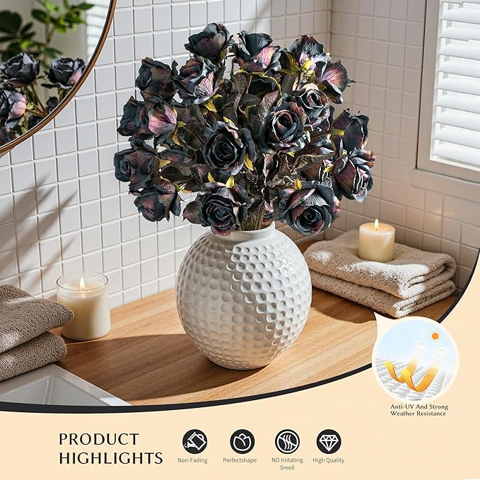 Artificial Flowers 20PCS Artificial Roses 23.2In Fake Roses Long Stem Artificial Flowers for Tall Vase Silk Rose Autumn Suitable for Indoor Decoration Wedding Party Decor DIY Bouquet,Dark Blue