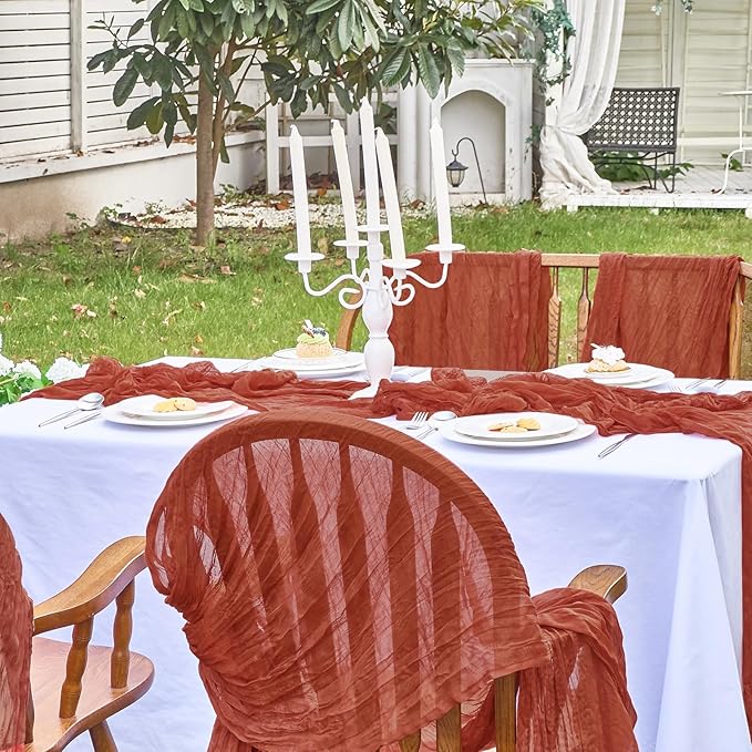 IVAPUPU 2 Pcs Cheesecloth Fall Thanksgiving Table Runner - 10ft Terracotta Boho Gauze Cheese Cloth Table Runner for Baby Shower Decoration Wedding Party Summer Garden Farmhouse