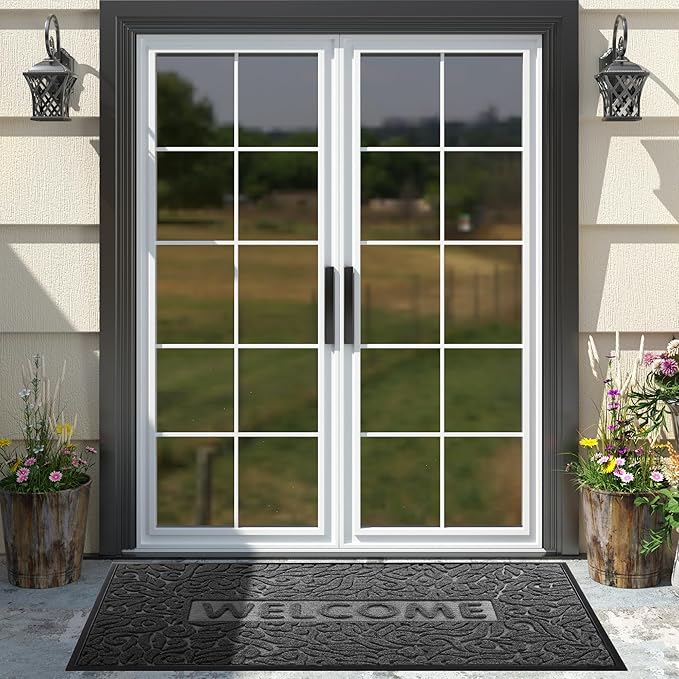 Yimobra Large Welcome Mat 60x36, Waterproof Non-Slip Outdoor Mats for Front Door Outside Entrance, Low-Profile Entryway Mat Indoor for Garage Patio, Grey