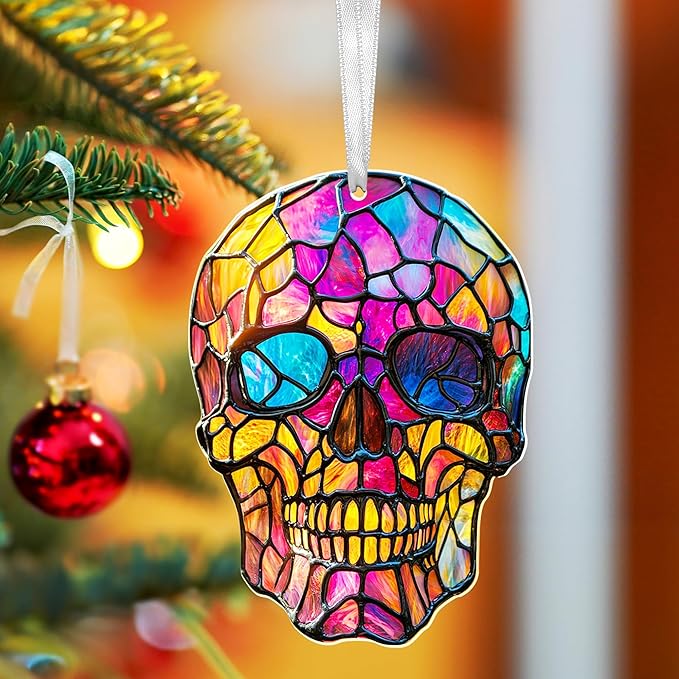 Skull Christmas Ornaments - 2D Flat (Not 3D) Acrylic Gothic Christmas Ornaments 2025 for Xmas Decorations - Skull Gifts for Women Men, Goth Gifts for Women, Skeleton Gothic Decor