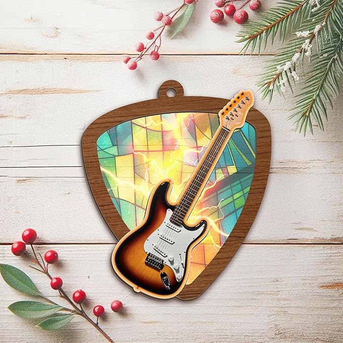 GEEMBI Electric Guitar Ornaments for Christmas Tree - Suncatcher Guitar Christmas Ornaments 2025 for Tree Decorations - Music Teacher Gifts for Men Women Friends, Music Ornament, Stocking Stuffers