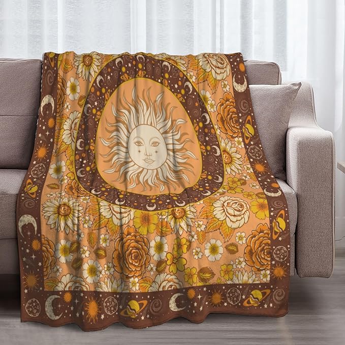 Sun Moon Bohemia Throw Blanket Soft Plush Fleece Blankets Warm Cozy Lightweight Fuzzy Blanket for Bed Sofa Couch Home Decor 80"X60"