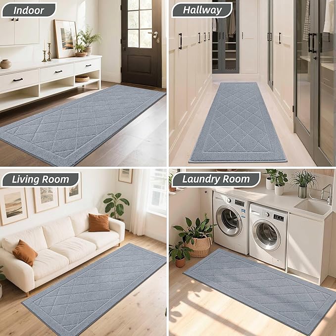 BEQHAUSE Dirt Trapper Door Mat 24" x 60", Doormat Non-Slip Entryway Rugs Washable, Dog Door Mat Stain Resistant and Absorbent Welcome Floor Mat for Front Back Door, Muddy Wet Shoes & Paws, Grey