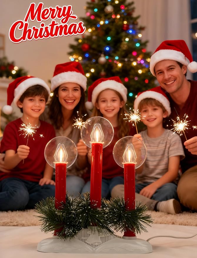 Bright Plug in Electric Window Candles, 3-Light Christmas Candolier with Safe LED Bulbs, Modern Flameless Candle Light Lamp for Holiday, Home & Party Decor, UL Listed