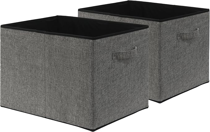 Simple Houseware 15 x 13 Inch Collapsible Fabric Storage Bin with Handles, 2 Pack, Dark Gray