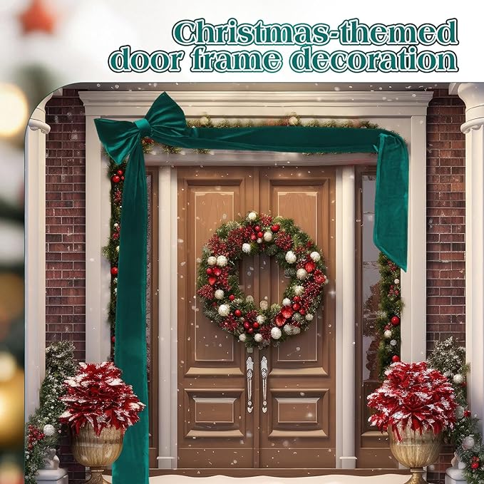 Christmas Tree Topper Bow 90x18 Inch Giant Large Velvet Bow with Long Streamers Huge Decorative Wrapping Gift Decor for Xmas Tree Front Door Patio Outdoor Wedding Arch(Green)