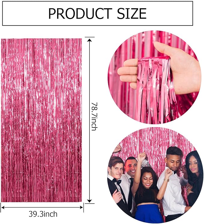 20 Pack Pink Backdrop Decorations - Tinsel Curtain Party Backdrop Foil Fringe Birthday Photo Booth Streamer Backdrop Pink Theme Bachelorette Graduation Decorations