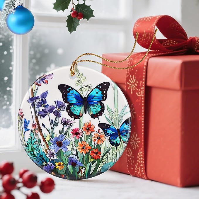 Christmas Ornaments, Dodosky 2.8in Ceramic Hanging Ornament, Xmas Decor, Christmas Tree Ornaments, Xmas Decorations for Tree, Holiday Ornament, Monarch Butterfly Decor, Butterfly Gifts for Women