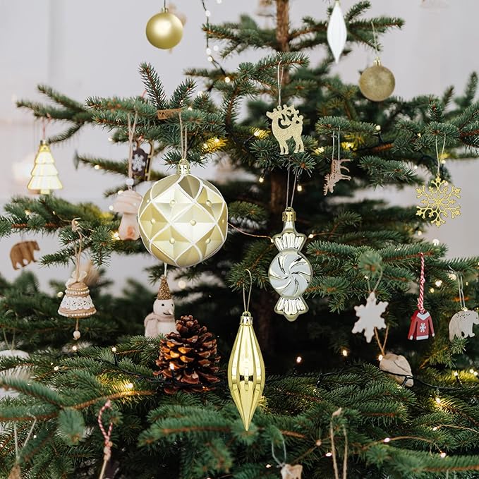 LARAINE Christmas Balls Ornaments 88 Pcs Decorations for Christmas Tree, Assorted Shatterproof Hanging Ball Variety Gift Set of Holiday Party Wedding Decoration (Gold)