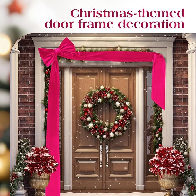 Christmas Tree Topper Bow 90x18 Inch Giant Large Velvet Bow with Long Streamers Huge Decorative Wrapping Gift Decor for Xmas Tree Front Door Patio Outdoor Wedding Arch(Hot Pink)