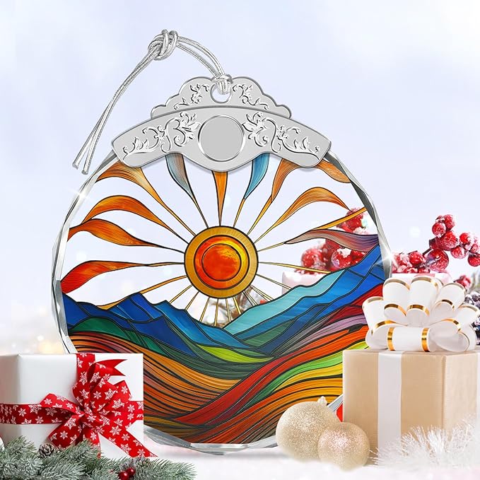 Christmas Ornaments - Sunset Stained Glass Ornament - Xmas Decor - Ornaments for Christmas Tree - Holiday Presents - Gift Exchange Ideas - Car Hanging Decoration - Wine Bottle Decor