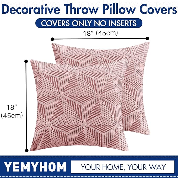 YEMYHOM Pack of 2 Throw Pillow Covers 18 x 18 Inch High Stretch Jacquard Pillowcase for Couch Sofa Living Room Home Decor, Pink
