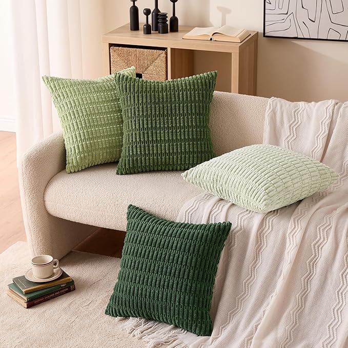 MIULEE Soft Corduroy Throw Pillow Covers Set of 4 Forest Green 18x18 Inch Modern Farmhouse Boho Decorative Accent Cushion Covers for Couch Sofa Bedroom