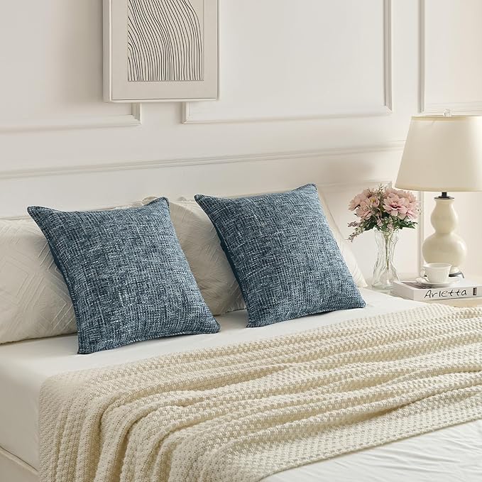FUTEI Navy Decorative Throw Pillow Covers 20x20 Inch Set of 3,Soft Chenille Tweed Textured Cushion Case,Modern Home Decor for Couch Bed Living Room