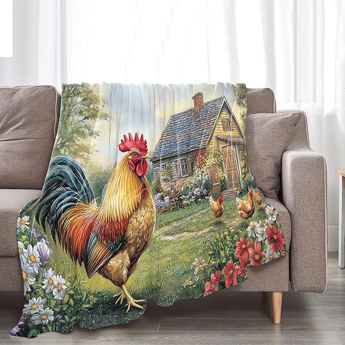 Tijuboni Rooster Chicken Throw Blanket Rooster Gifts for Girls Boys Women Men Kids Adults Soft Flannel Fleece Blanket for Couch Sofa Bed Home Decor 60"x80"