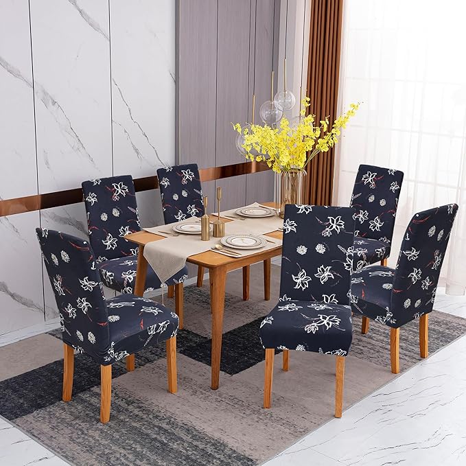 Sufdari Dining Chair Covers,Kitchen Chair Cover,Parsons Chair Slipcover,Spandex Chair Protectors for Dining Room Stretch Chairs Cover Set of 8 -Daisy Floral