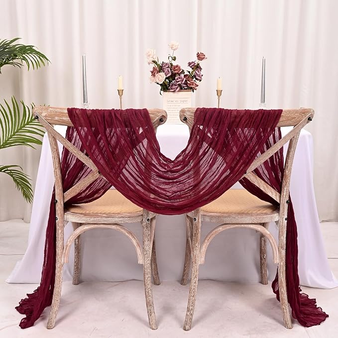 15 Pack Burgundy Cheesecloth Table Runner 17 x 108 Inch Fall Thanksgiving Boho Rustic Farmhouse Gauze Cheese Cloth Runner for Wedding Party Baby Shower Home Decor Holiday Decorations