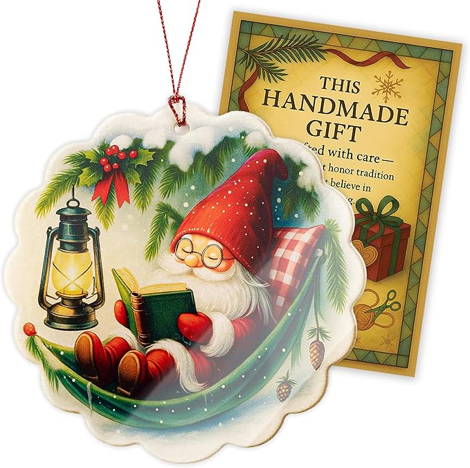 Gnome Christmas Ornaments 2025, Gnomes Gifts, Cute Gnome Ornament for Book Lover Gift, Funny Gnomes for Window Decor, Book Lover Gifts for Women Men, Friend, Family, Coworker, Holiday Decor