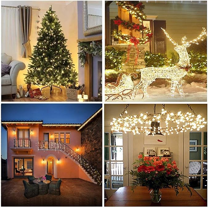 Outdoor Indoor String Lights Christmas 300LED Warm White Fairy Lights 99ft Green Wire Dimmable with Remote Control, Waterproof Fairy Light for DIY Christmas Tree Bedroom Patio Party Decor