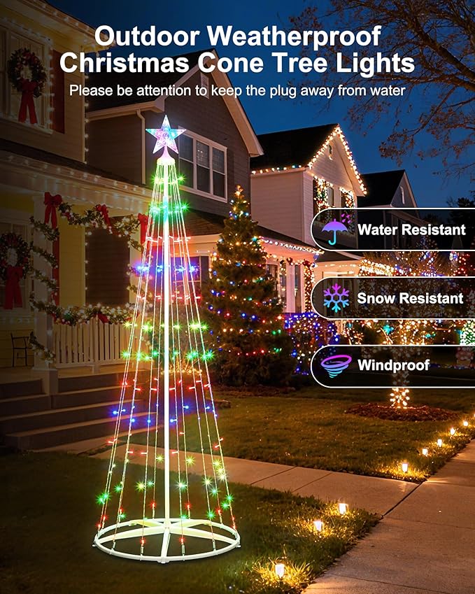 Smart Christmas Tree Light, 6FT 154 LED Artificial Tree with Star Topper, Music Sync with Remote & APP Control, DIY RGB LED Light Show for Xmas Indoor/Outdoor Decorations
