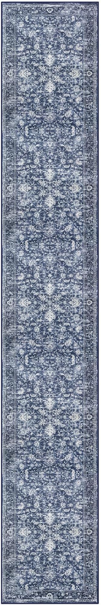 KILOCOCO Runner for Hallway 3x16 Runner Rug Printed Vintage Floral Washable Rug Kitchen Runners Soft Non-Slip Low Pile Hallway Runners Laundry Room Distressed Boho Rugs, Blue