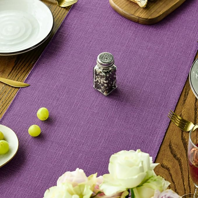 Artoid Mode Lilac Purple Tassel Table Runner, Mardi Gras Linen Blend Rustic Farmhouse Style Kitchen Table Decoration Holiday Wedding Party Dinning Decor 13x48 Inch