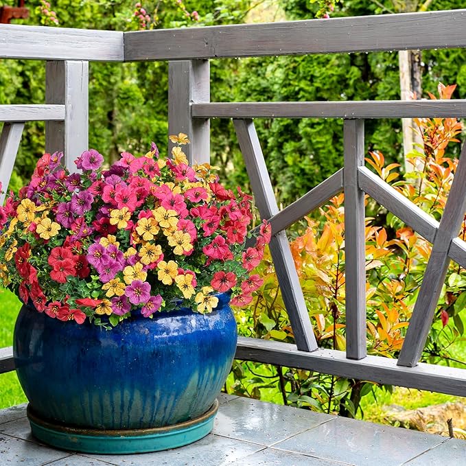 12 Bundles Artificial Flowers for Outdoors Decorations, Spring Summer Multicolor Realistic Faux Silk Daisy, UV Resistant Fake Flowers for Patio Home Decor Garden Planter Window Box Yard