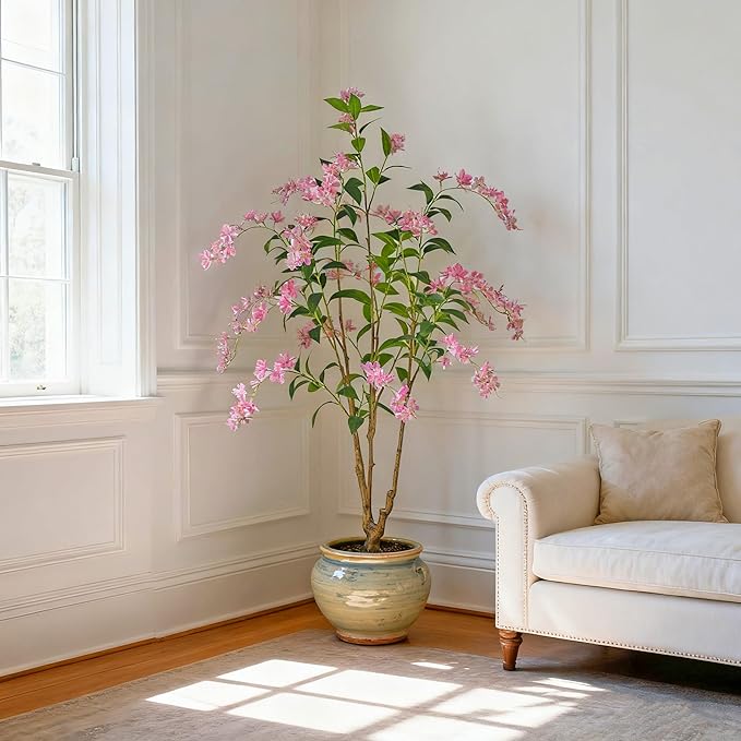 Artificial Jasmine Tree 6ft Black Flower Pot Fake Trees, Lifelike Artificial Trees with Natural - Looking Blooms, Perfect for Any Space