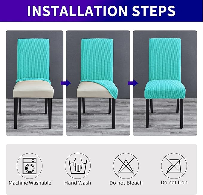 Howhic Stretch Chair Covers for Dining Room Set of 2, Removable Washable Dining Room Chair Covers, Dining Chair Slipcovers Seat Protector, Great for Home and Banquet Decoration (Turquoise, 2 Pack)