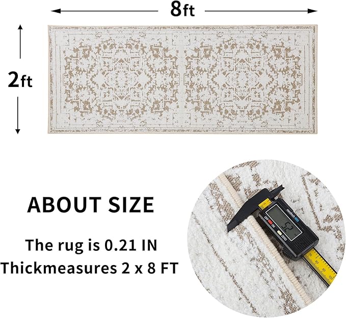 Vintage Runner Rug Non Slip for Hallway Bathroom Kitchen 2x8 ft, Ultra Soft Boho Carpet Runner with Low Pile Design Machine Washable Runner Rugs for Entryway Laundry Living Room (Khaki)