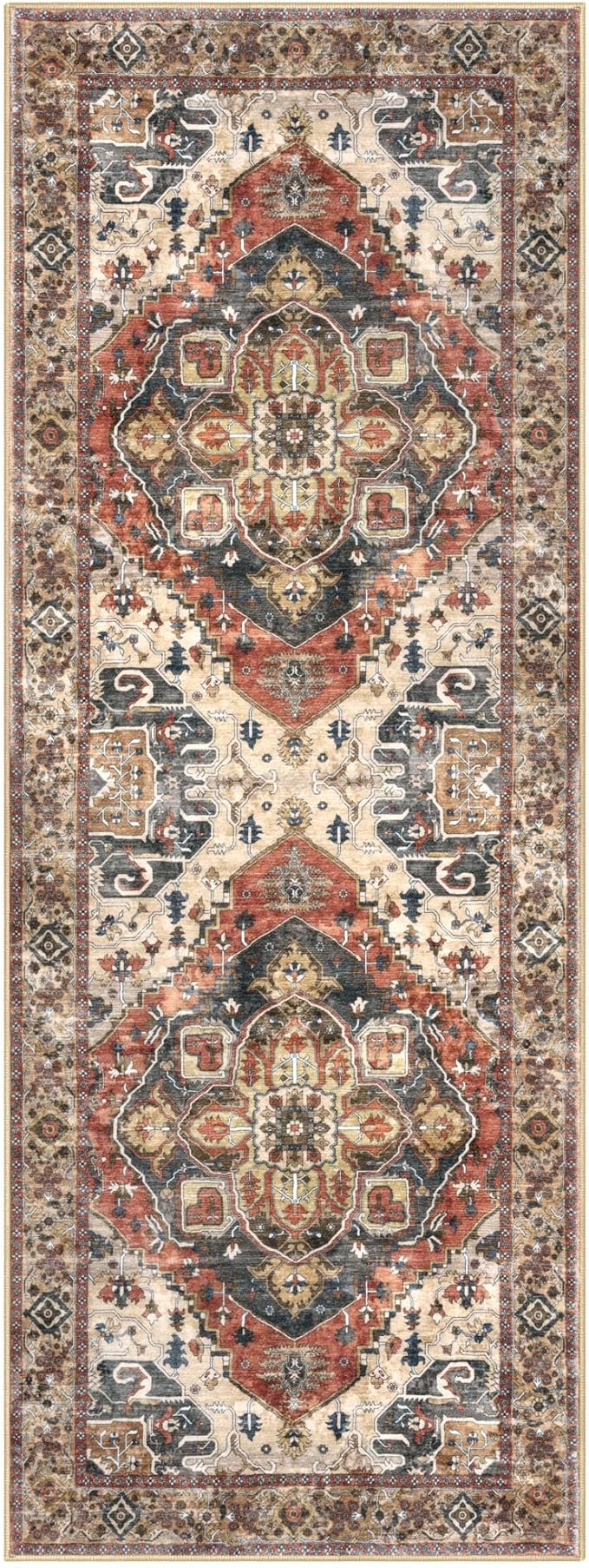 2x6 Washable Runner Rug for Hallways, Terracotta Soft Floor Vintage Kitchen Rugs with Non-Slip, Non-Shedding Boho Rug for Bedroom Kitchen Porch Laundry Entryway