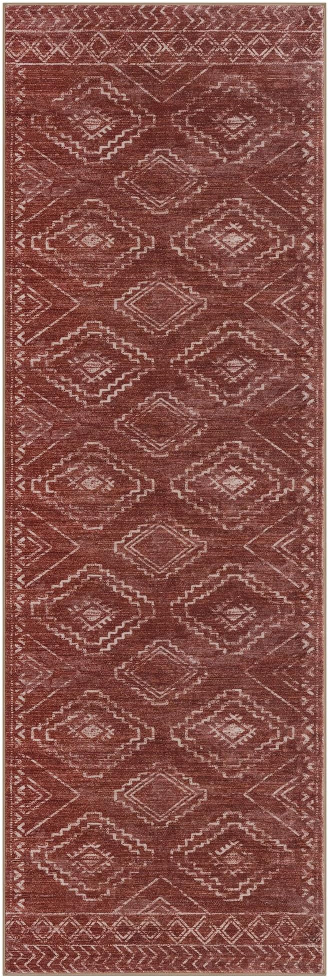KILOCOCO Boho Kitchen Runner Rug 2x6 Washable Runner Rug, Soft Runners for Hallways Non Slip Printed Distressed Laundry Room Rug, Low-Pile Rug for Entryway/Bedroom/Living Room, Burnt Orange/Red